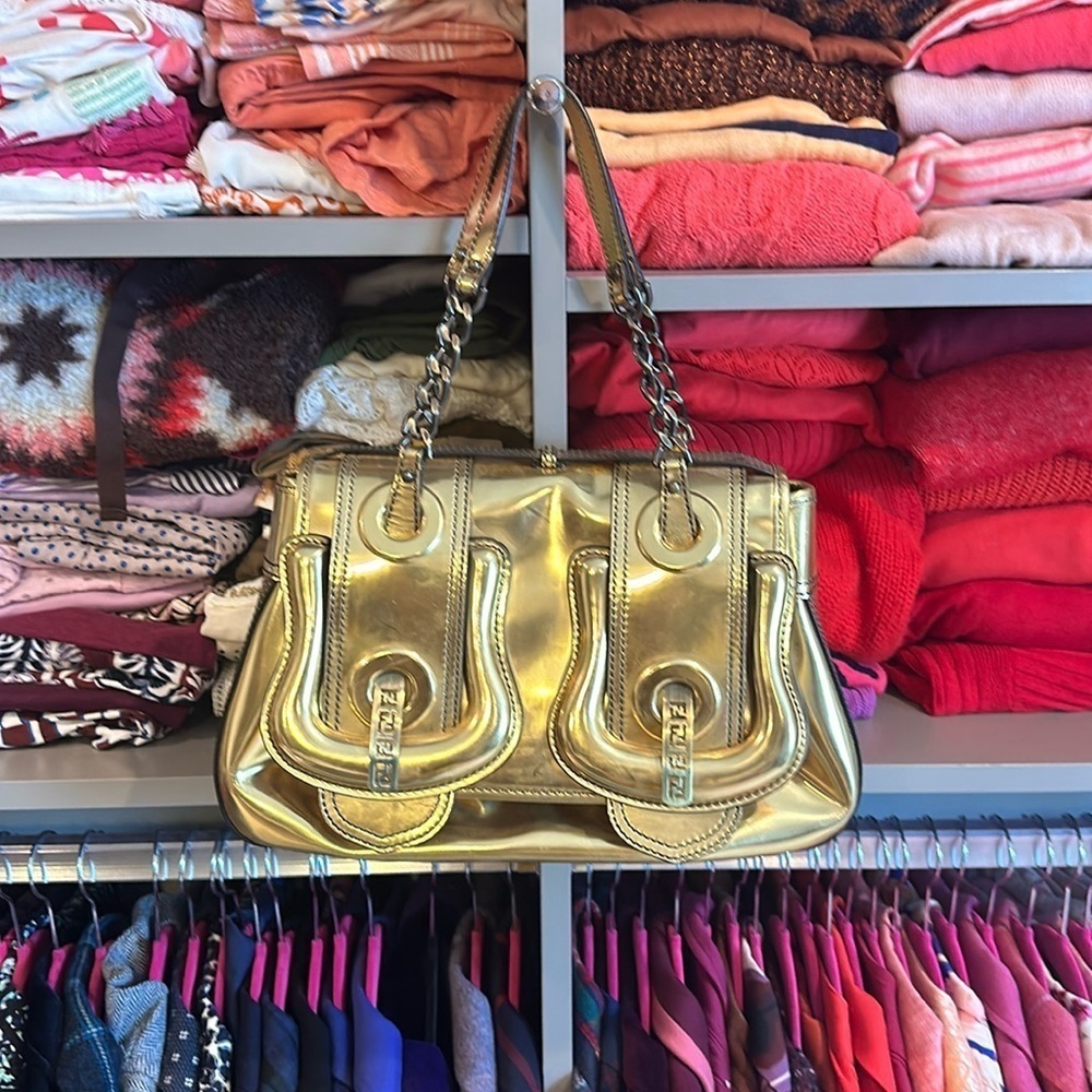 Authentic Fendi gold mirror shoulder bag